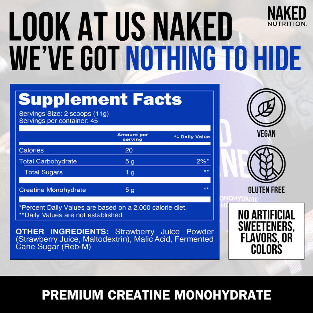 Monohidrato de creatina en polvo con sabor a fresa | Naked Creatine - 1,1 lb