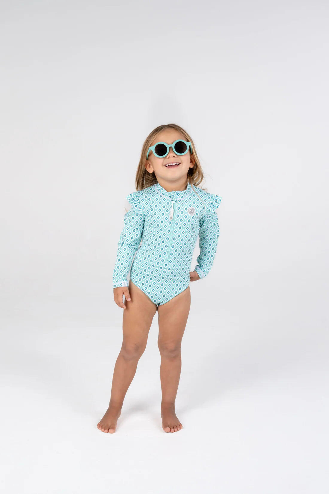 Girls Swimsuit Long Sleeve Diamond Green