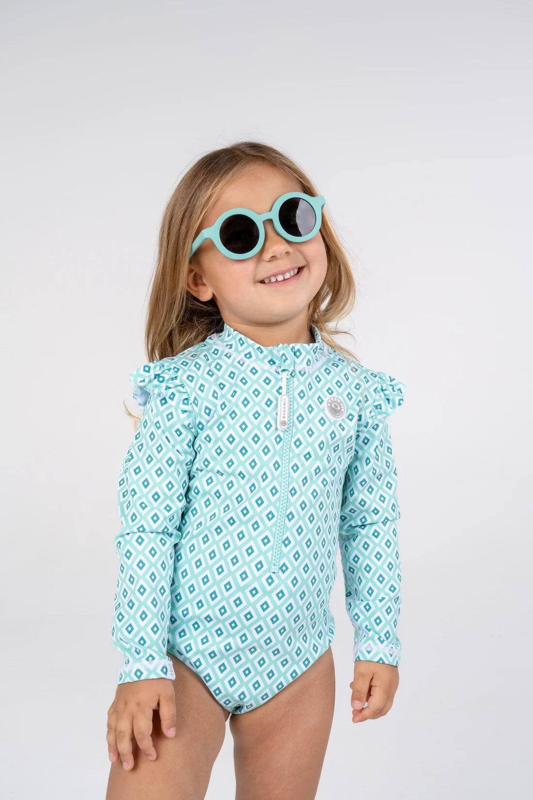 Girls Swimsuit Long Sleeve Diamond Green