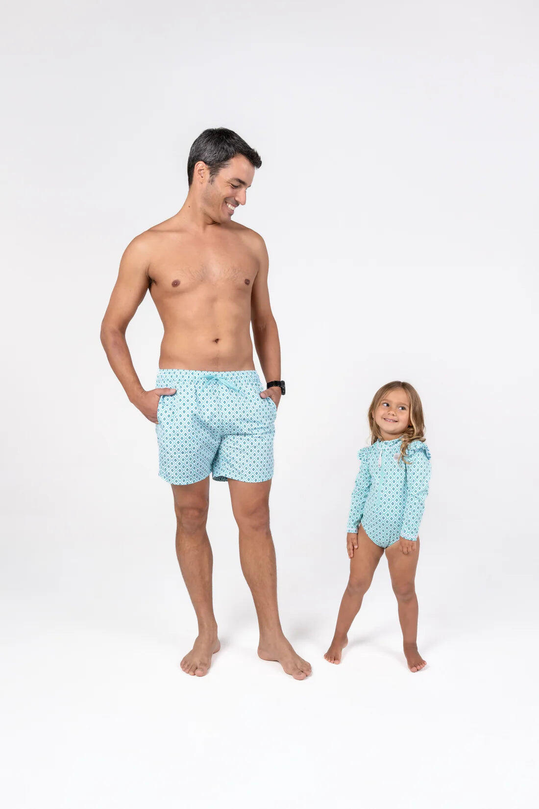 Girls Swimsuit Long Sleeve Diamond Green