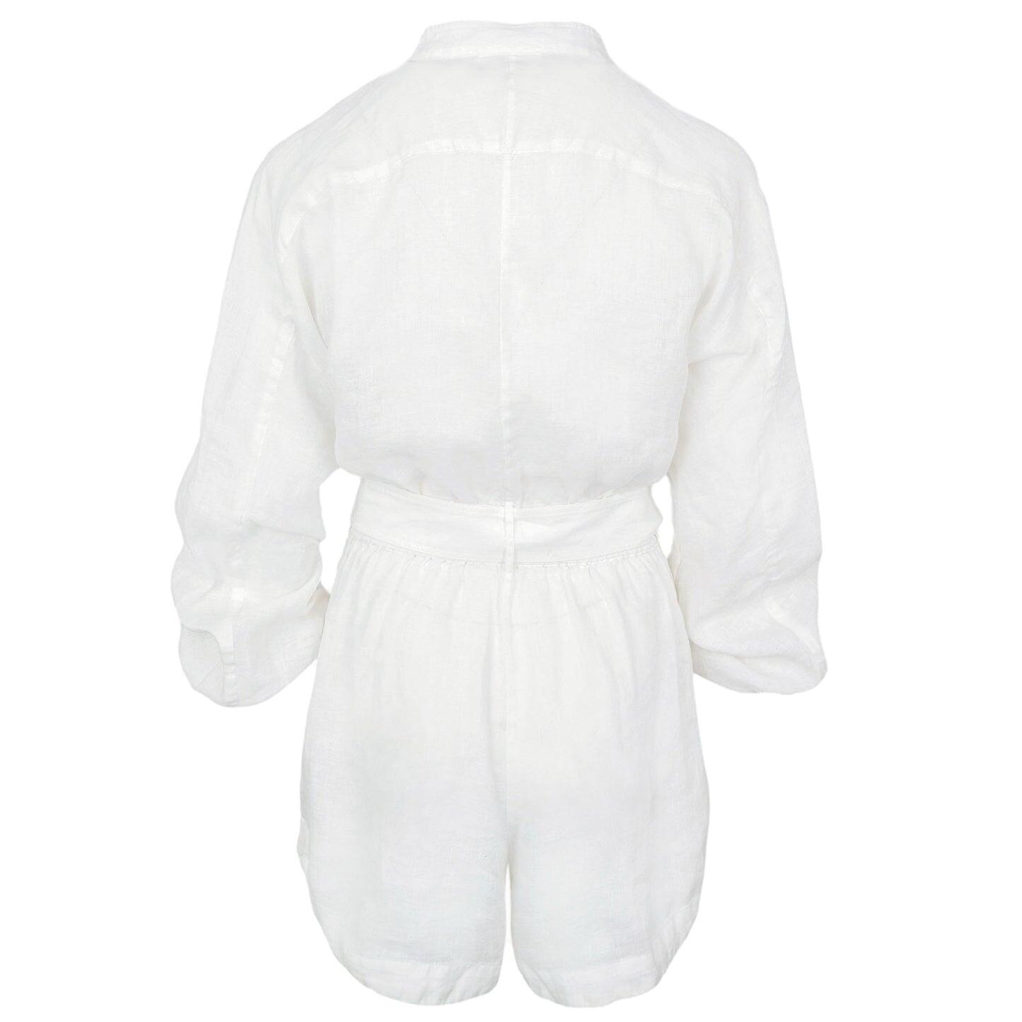 Hanniel Overall Linen Romper White - Playsuit
