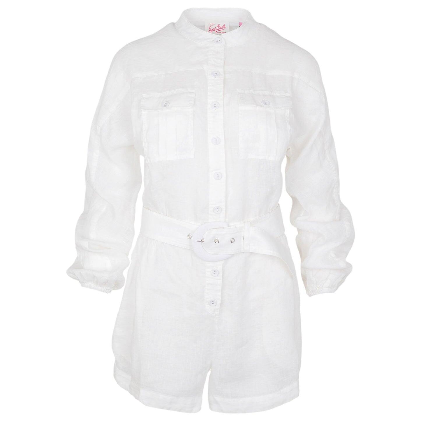 Hanniel Overall Linen Romper White - Playsuit