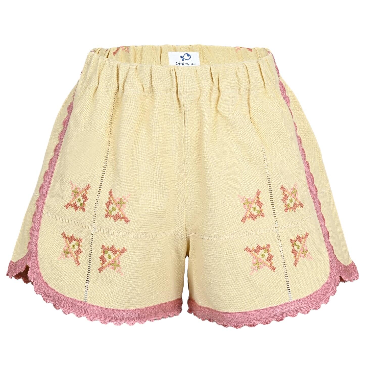 Orsina Cotton Shorts Pastel Yellow Pink Trim L