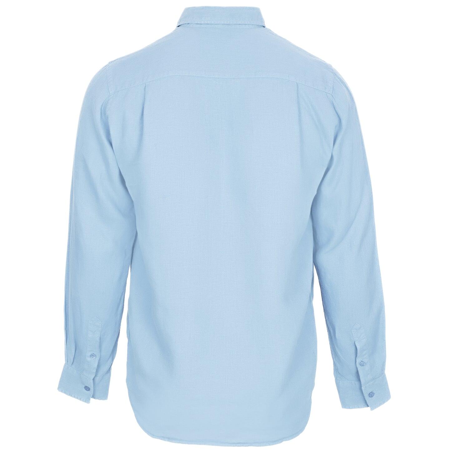 Men Linen Mineral Dye Shirt Solid Source Blue - Long Sleeve Shirt