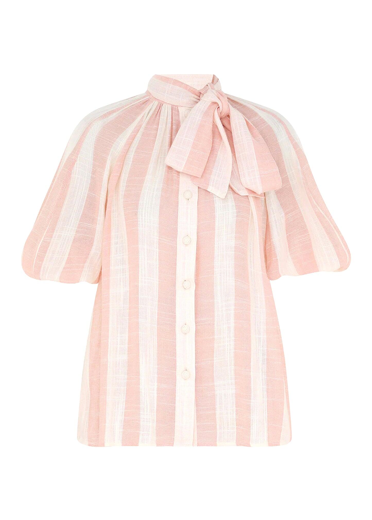 Acacia Blouson Shirt Pink Cream Stripe - Top