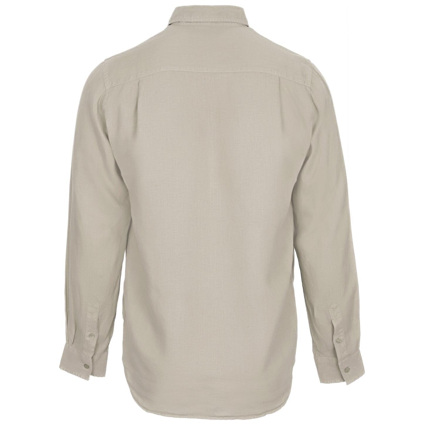 Men Linen Mineral Dye Shirt Solid Eucalyptus Green - Long Sleeve Shirt