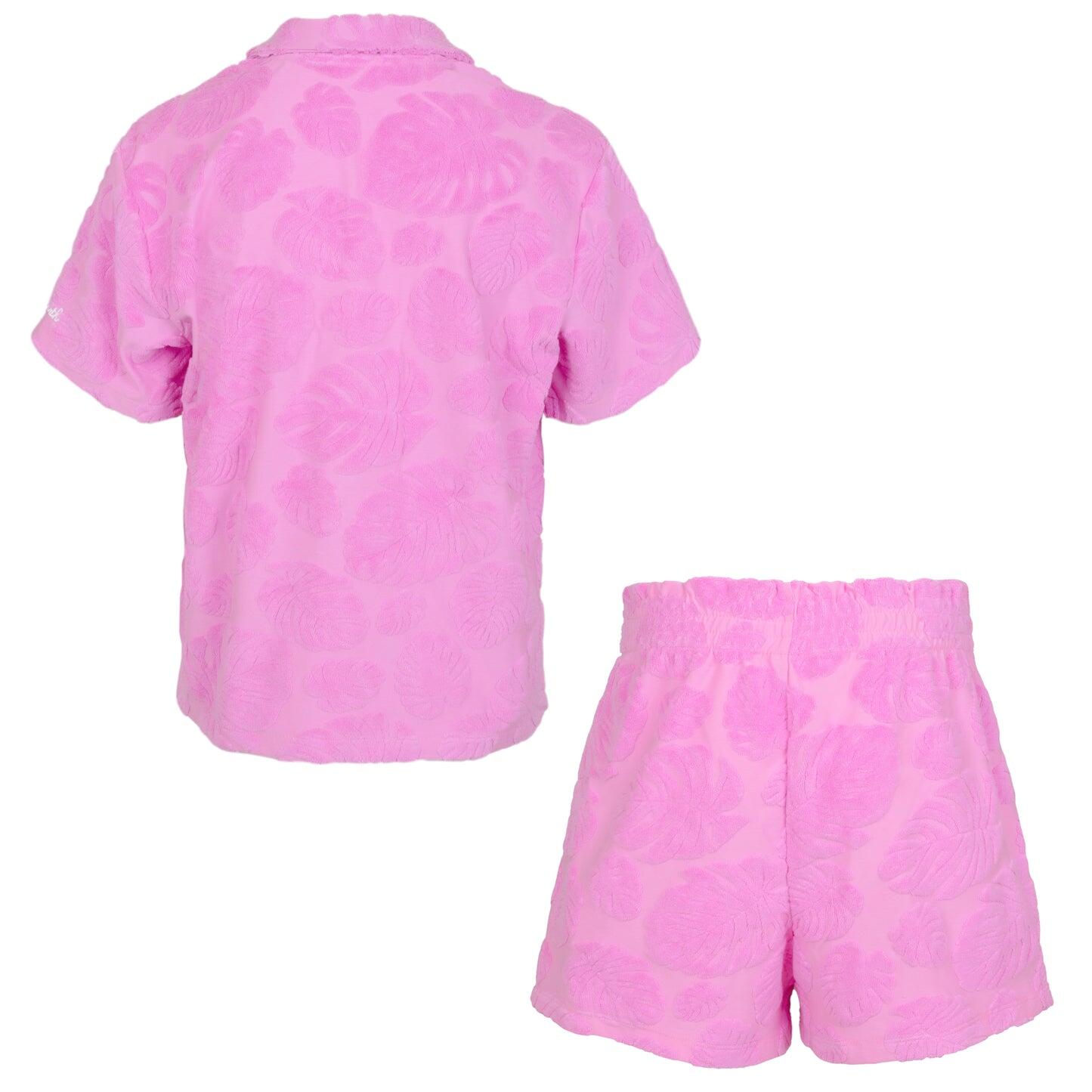Everlee & Meave Terry Embossed Leaf Pink Girls Set - Set