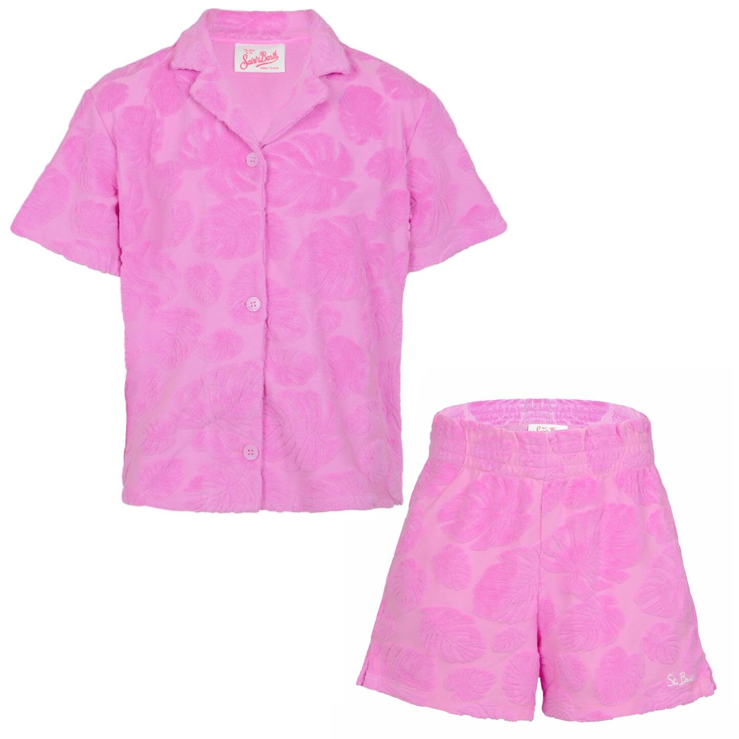 Everlee & Meave Terry Embossed Leaf Pink Girls Set - Set