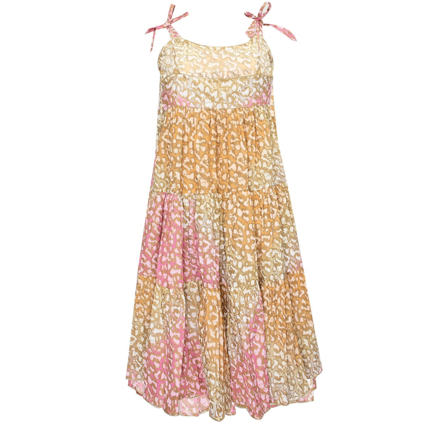 Tie Dye 70’s Sun Dress With Snow Leopard Print Green Lime/Turq - Dress