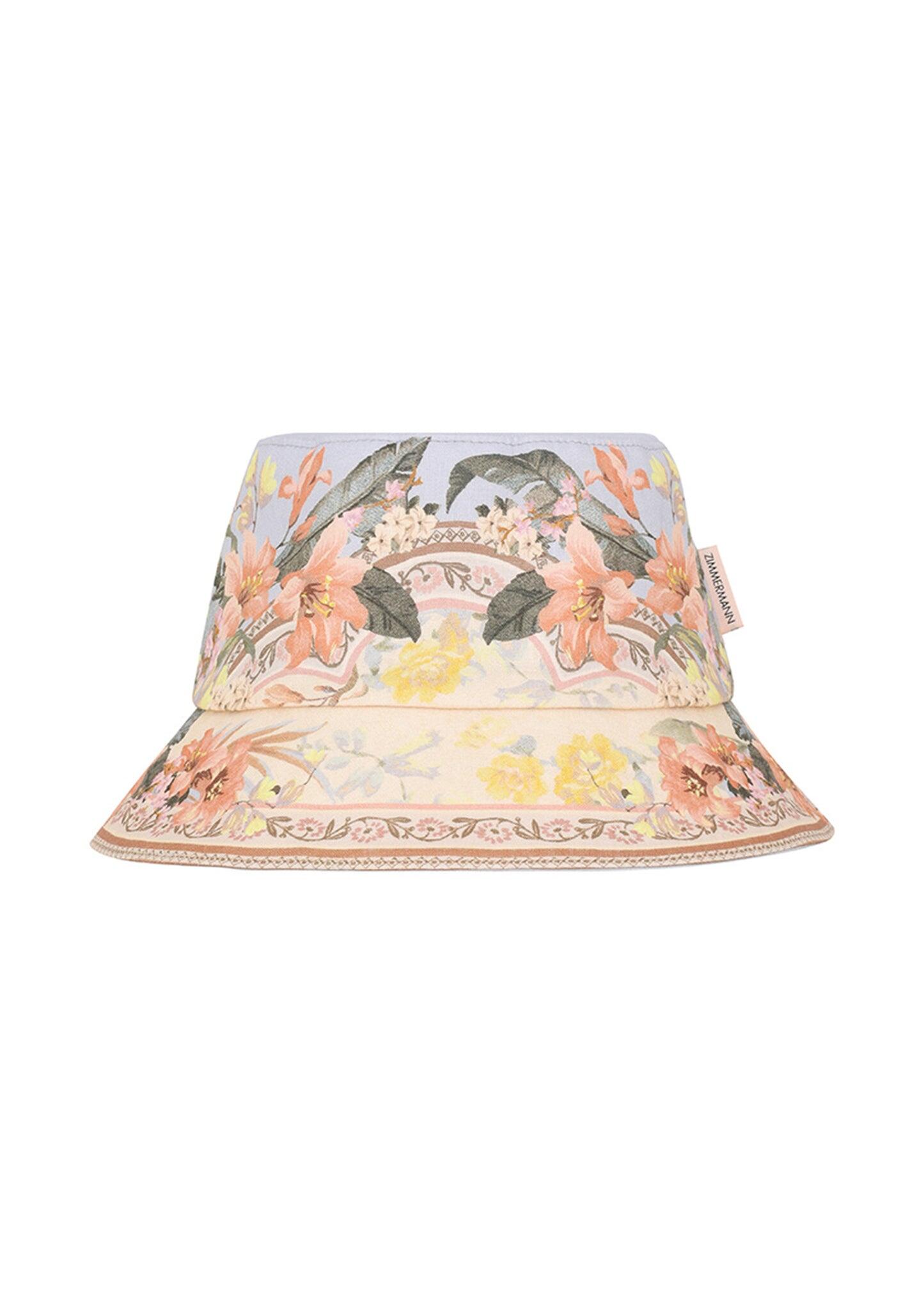 Printed Canvas Bucket Hat Blue Floral - ONE SIZE - Hat