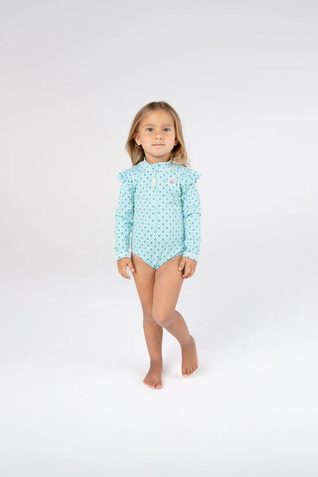 Girls Swimsuit Long Sleeve Diamond Green