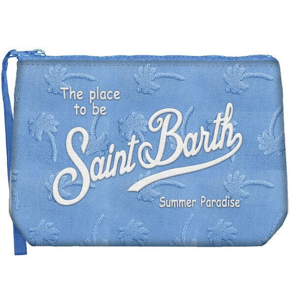 Aline Sponge Terry Embossed Palm Blue Pouch