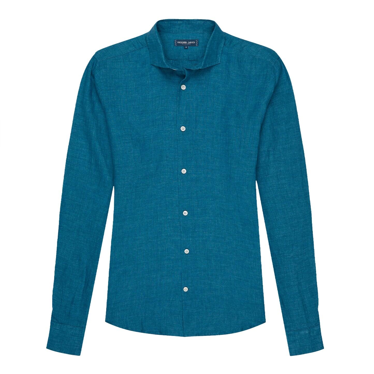 Mens Linen Shirt in Deep Sea Green