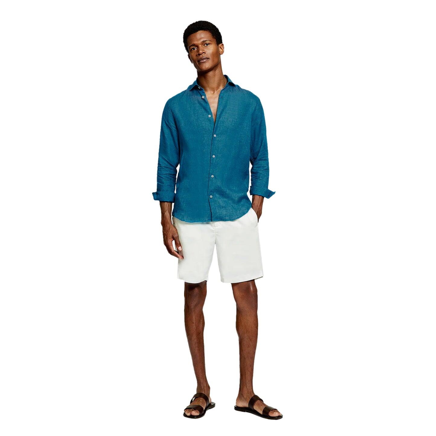 Mens Linen Shirt in Deep Sea Green