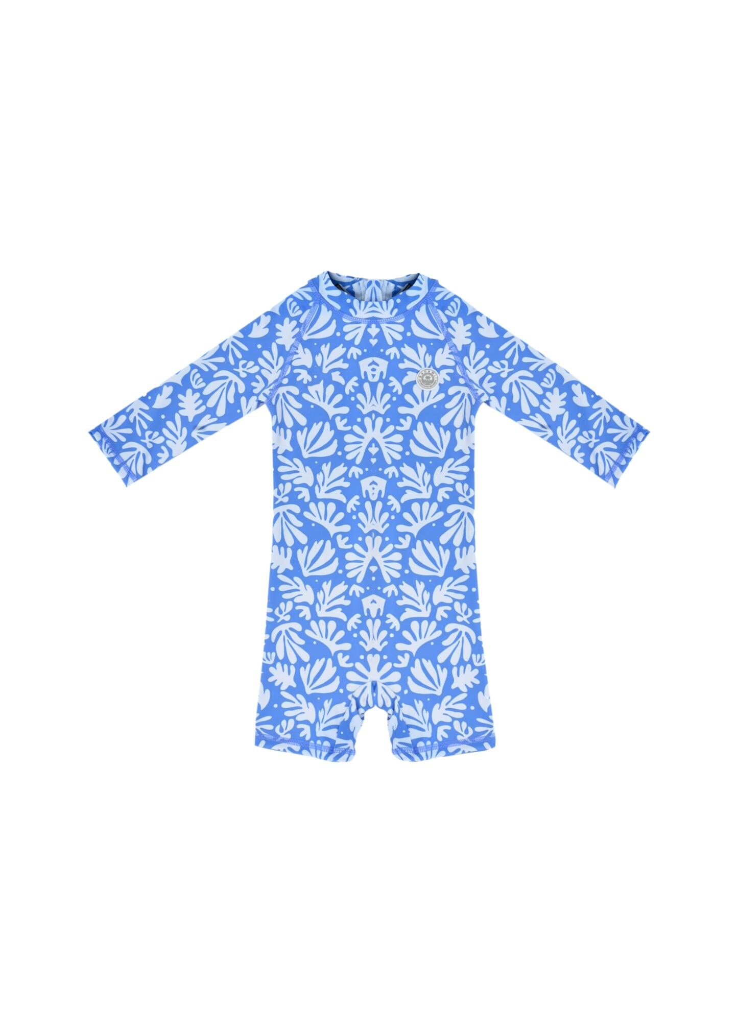 Baby Swimsuit Long Sleeve Deep Blue Corals - One Piece
