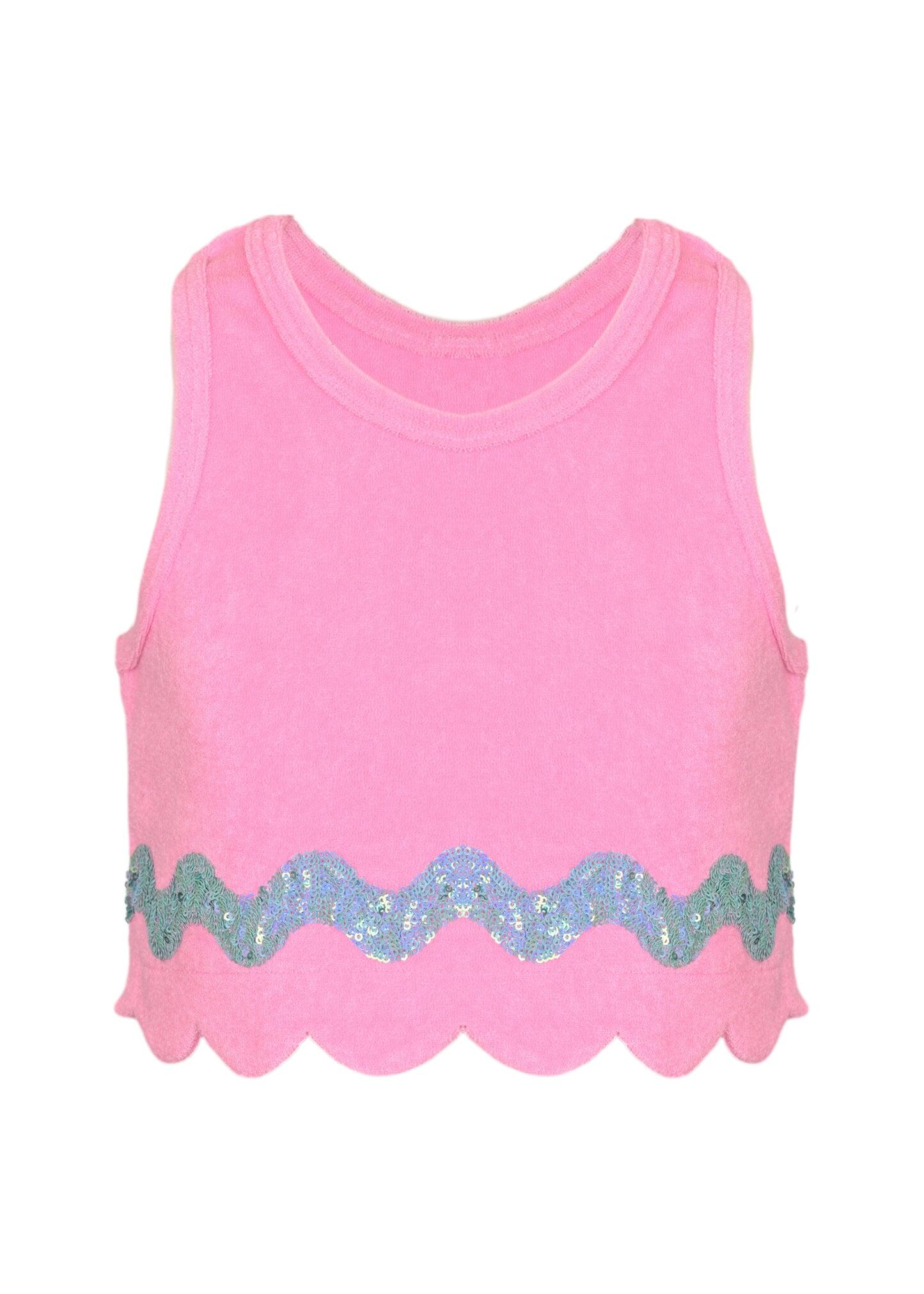Sequin Trimmed Terry Cloth Tank Top and Short - Set