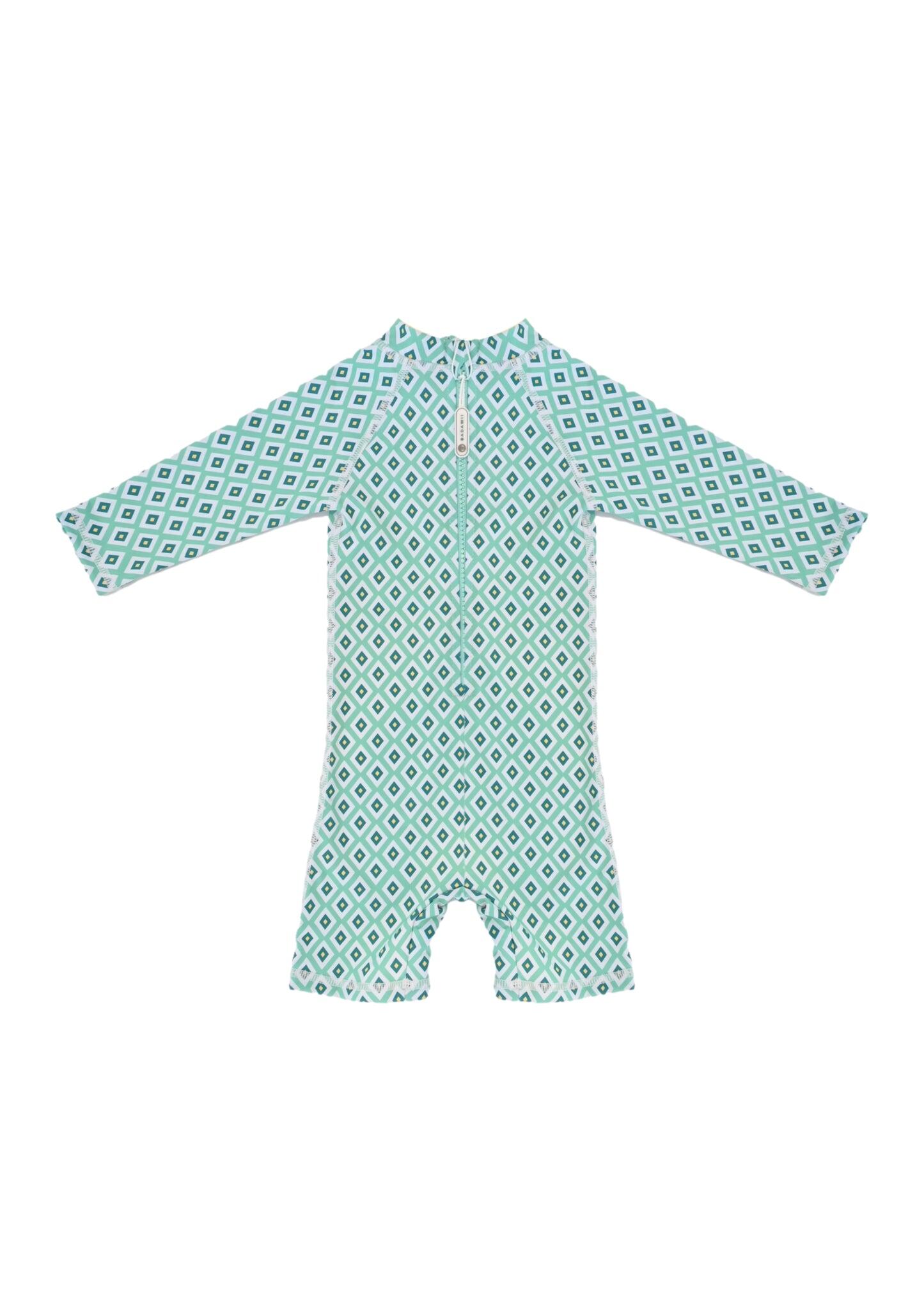 Baby Swimsuit Long Sleeves Diamond Green