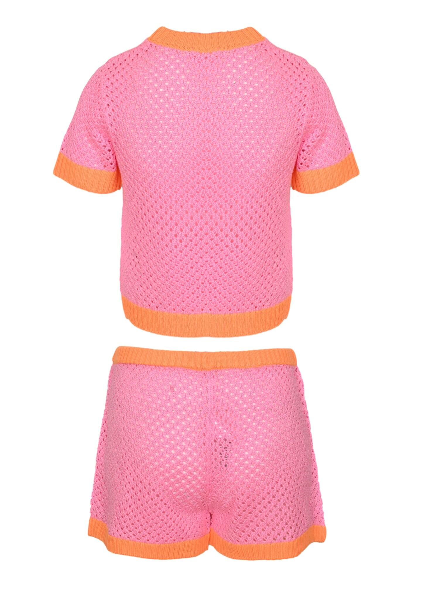Open Knit Top and Short Set - Set