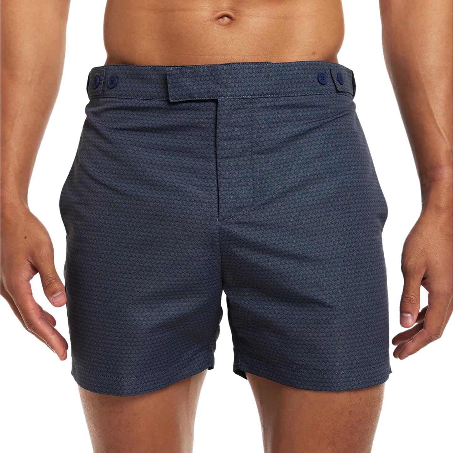 Tailored Swim Shorts in Navy Clear Water Blue Tailored Swim Trunks