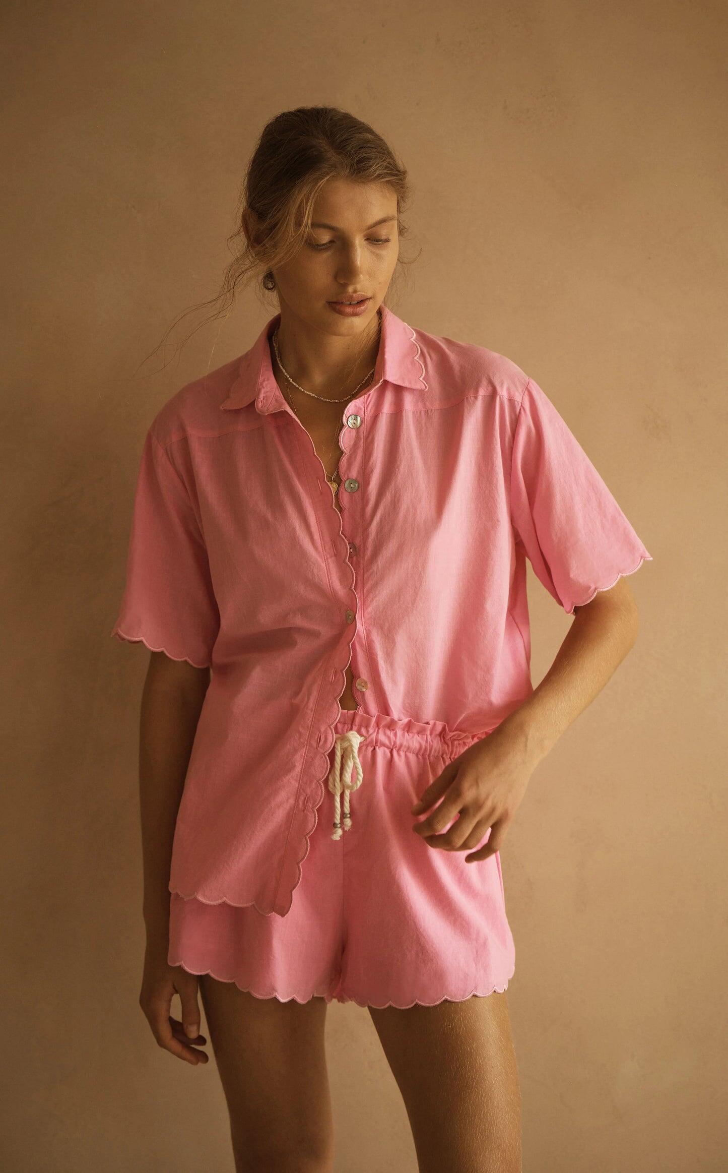 Scallop Short Sleeve Shirt Clavell Pink