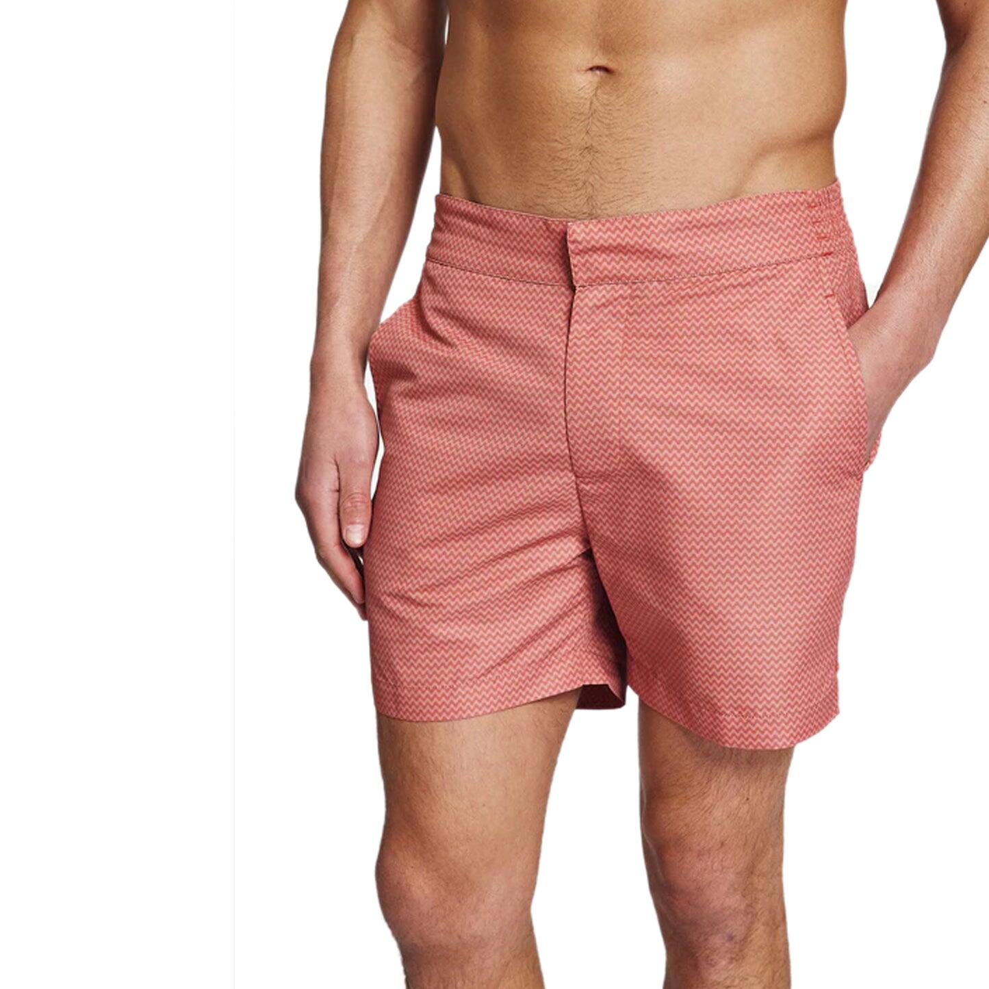 Mens Printed Swim Shorts in Terracotta