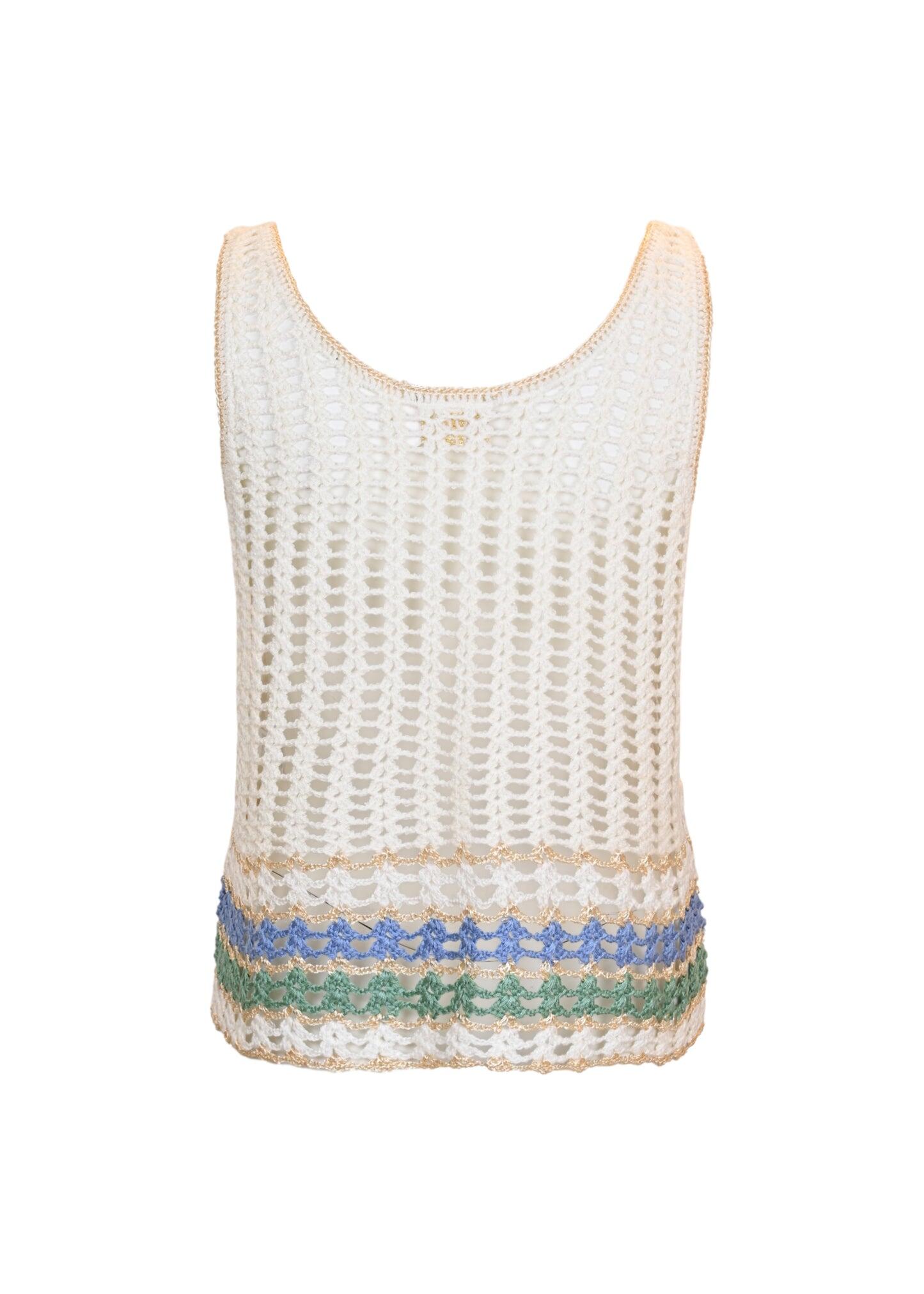 Crochet with Stripe Trim Tank Top - Top