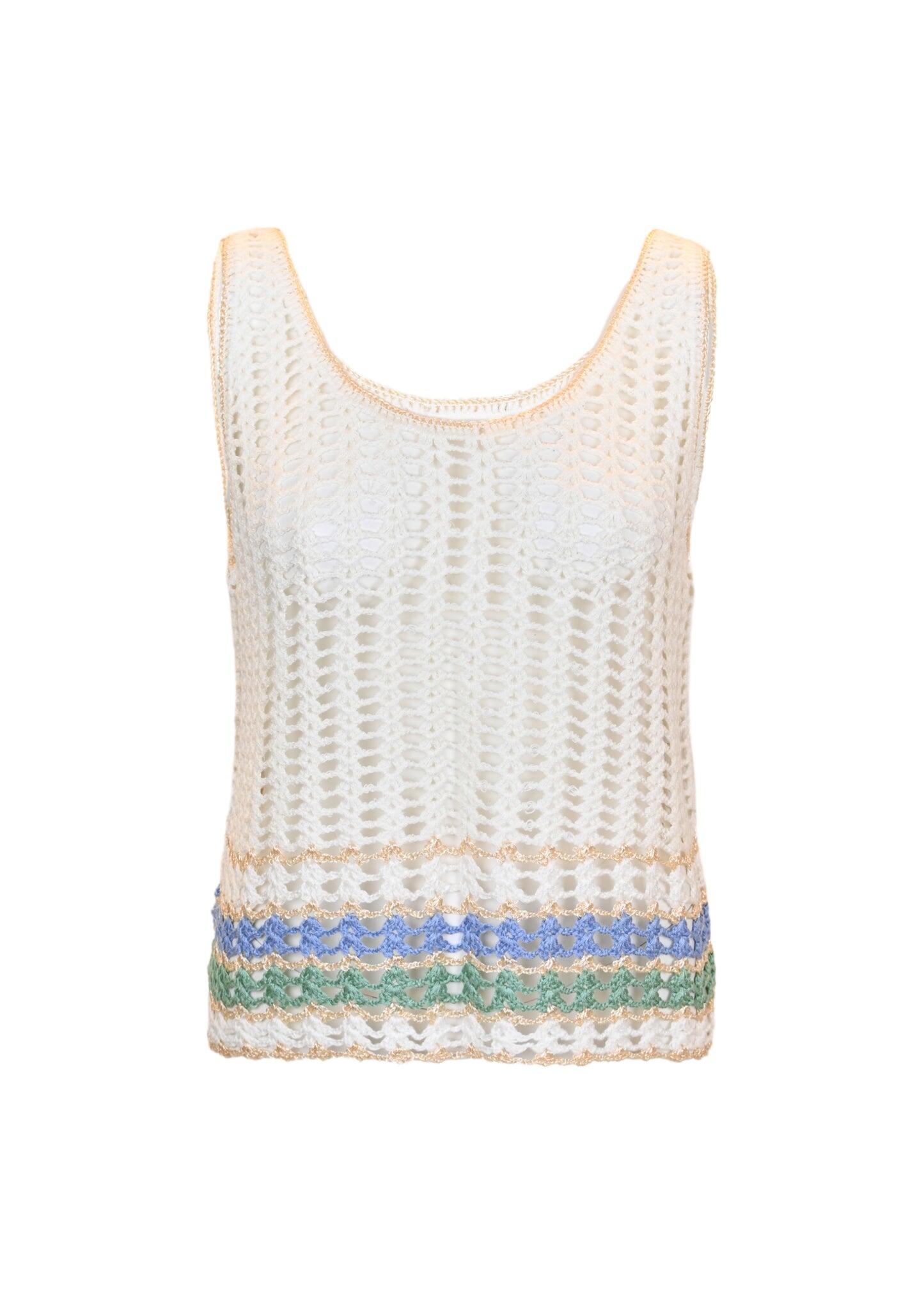 Crochet with Stripe Trim Tank Top - Top