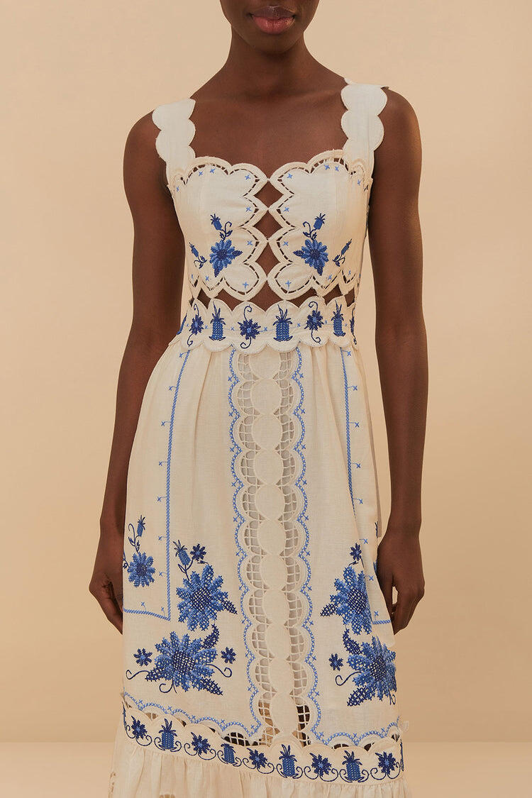 Cross Stitch Richeliue Sunflower Midi Dress Off-White