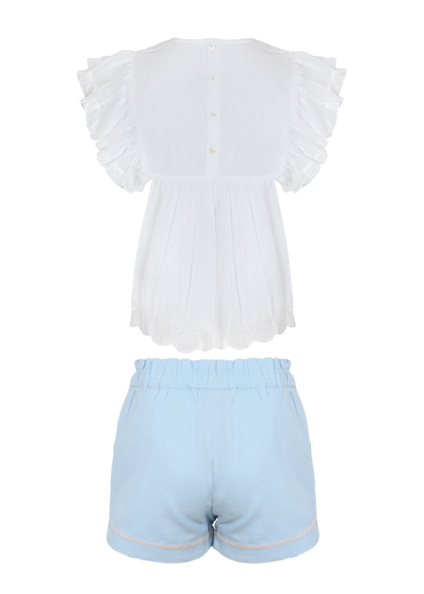 Charlie Blouse and Shorts Set Ivory Ocean Blue