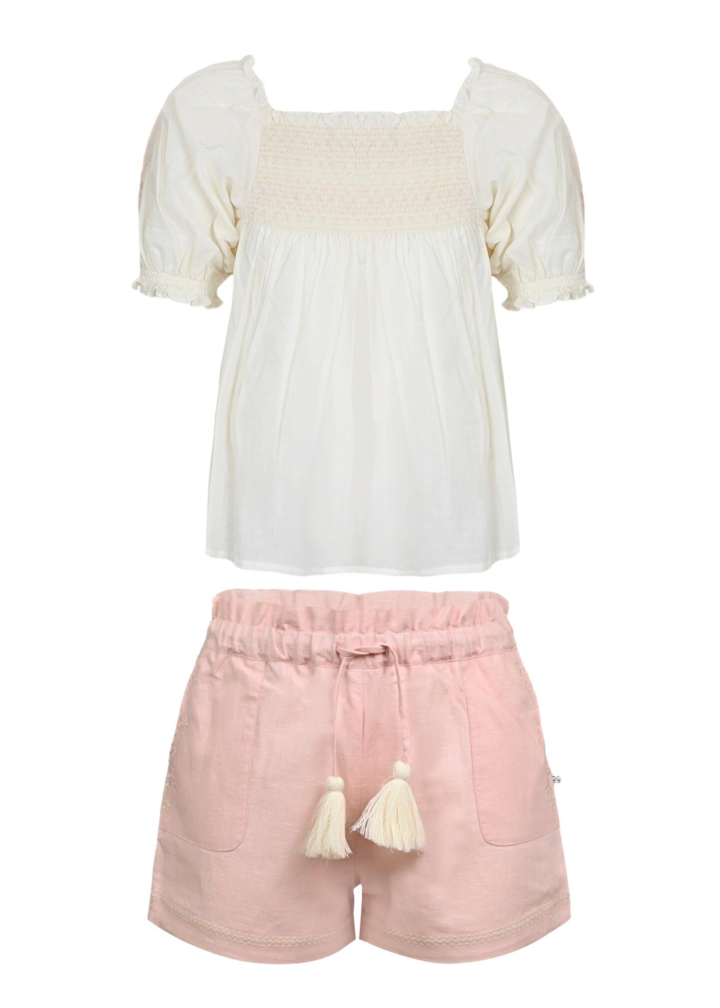 Judith Blouse and Shorts Set Cream