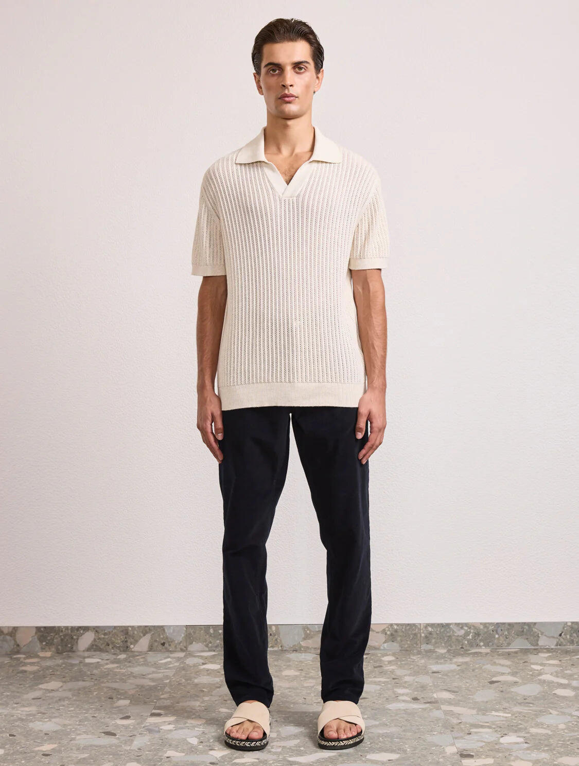 Rino Chain Stitch Knitted Polo Ivory - Polo Shirt