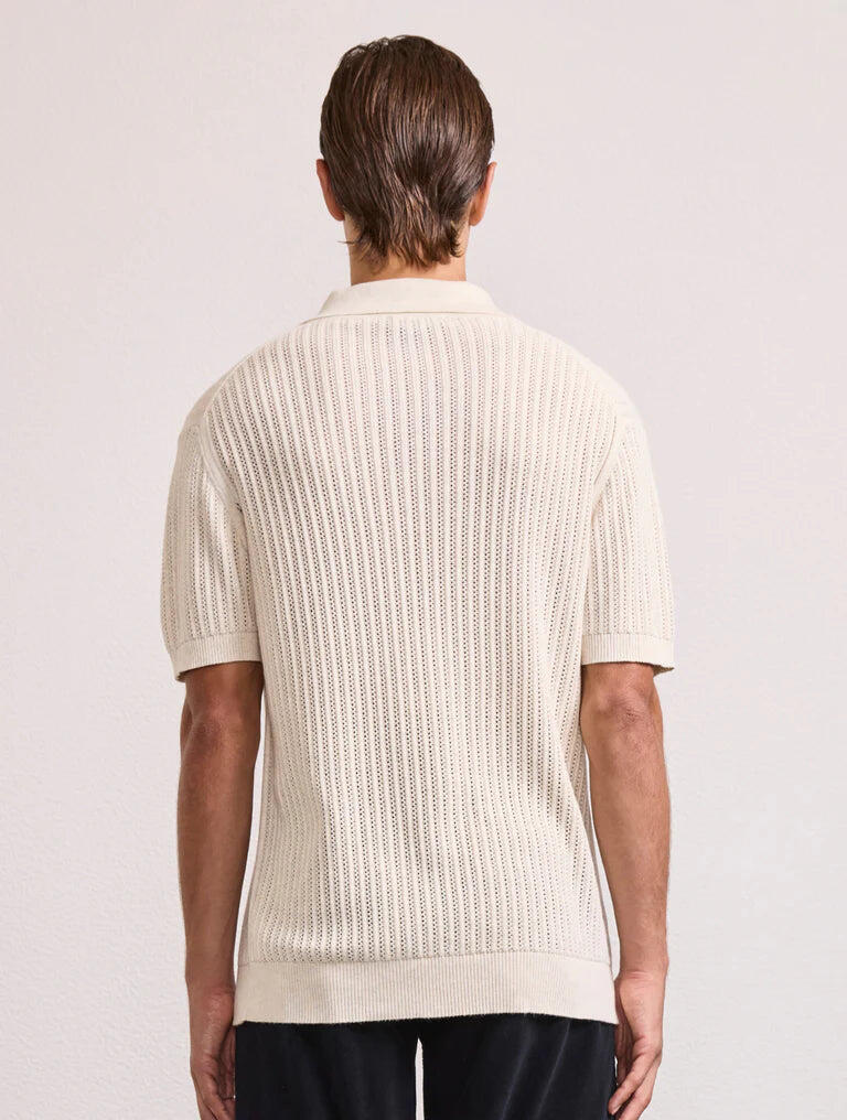 Rino Chain Stitch Knitted Polo Ivory - Polo Shirt