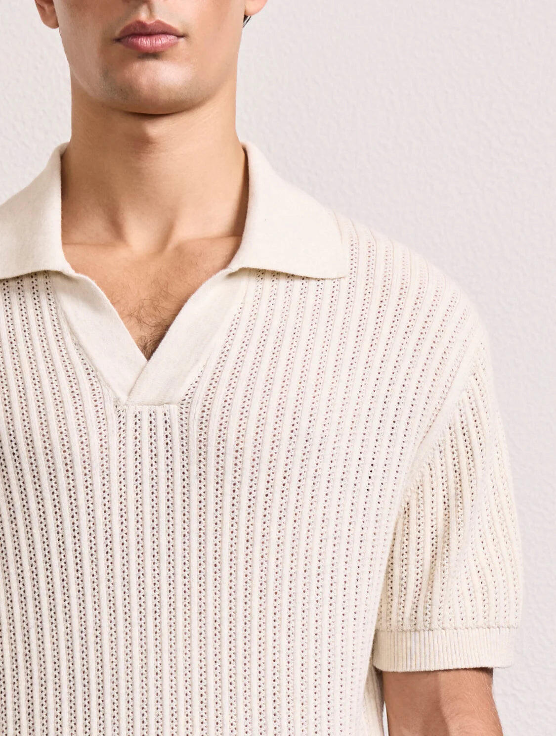 Rino Chain Stitch Knitted Polo Ivory - Polo Shirt
