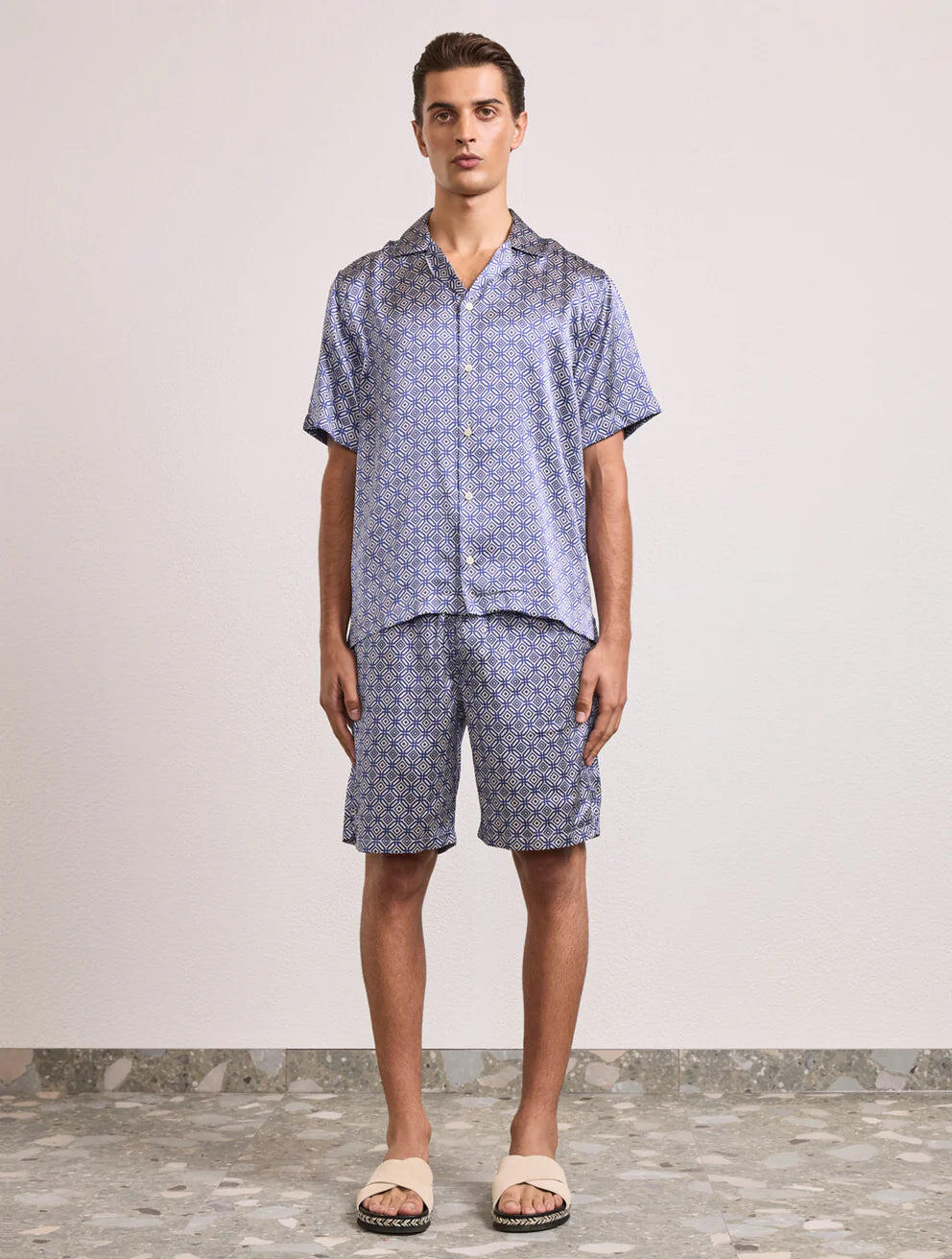 Roberto Silk Short Sleeve Shirt Angra Trelica Print Dusk - Polo Shirt