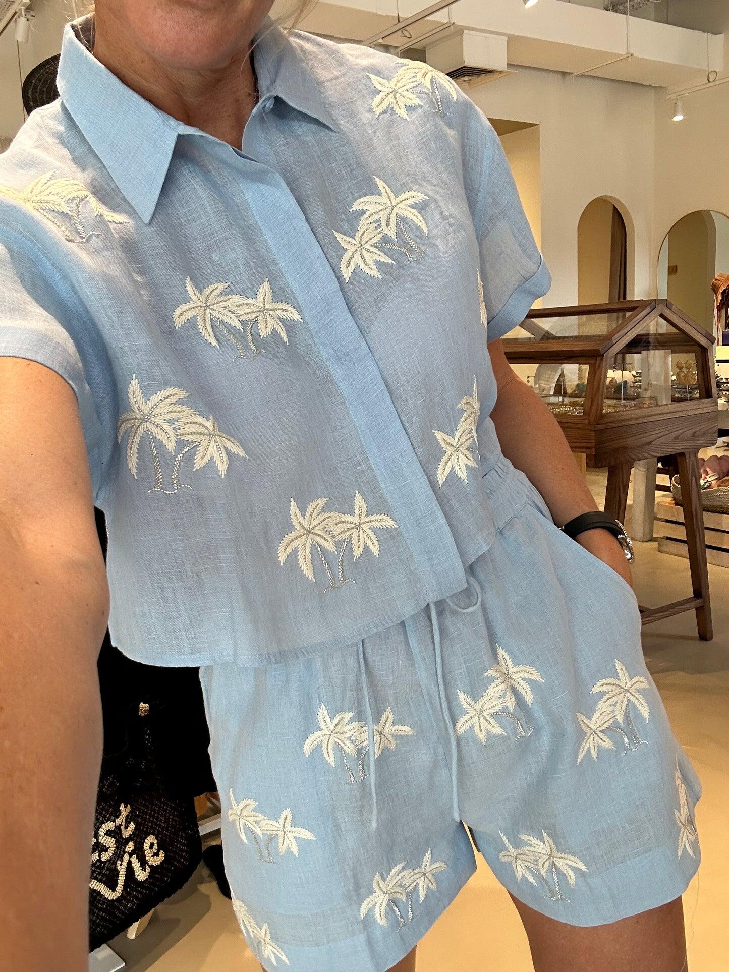 Top and Shorts Set Linen Light Blue - Set