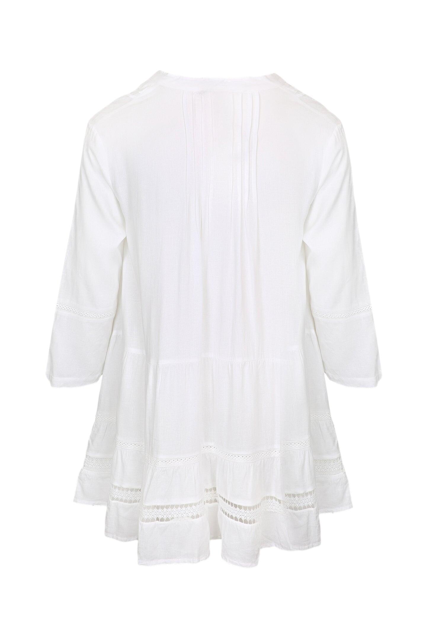 Raya Loose Fit Pleated Linen Dress White - ONE SIZE - Dress
