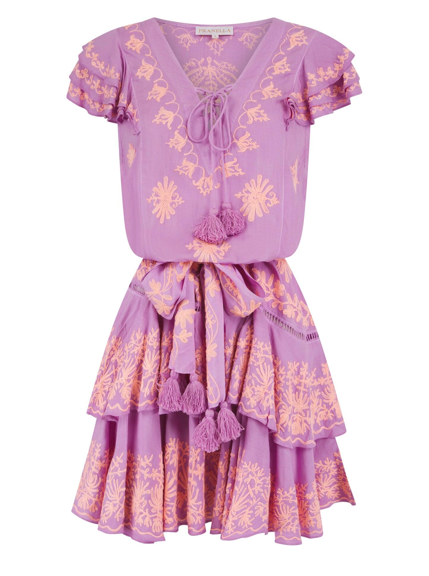 Iona Lilac Peach Mini Dress - Dress