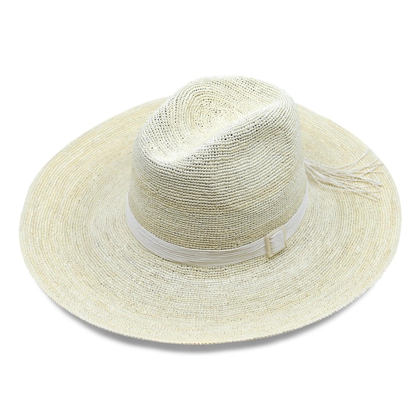 Isabella Clasico Crochet Wide Brim Packable Natural Hat With Tagua Buckle Cord - Hat