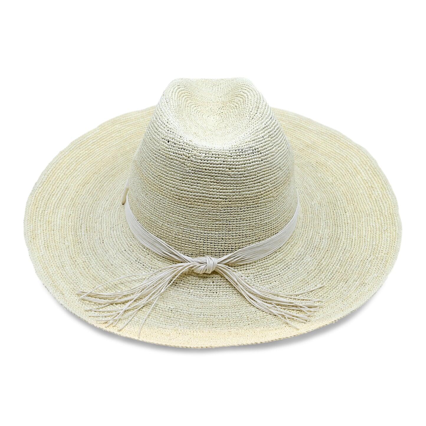 Isabella Clasico Crochet Wide Brim Packable Natural Hat With Tagua Buckle Cord - Hat
