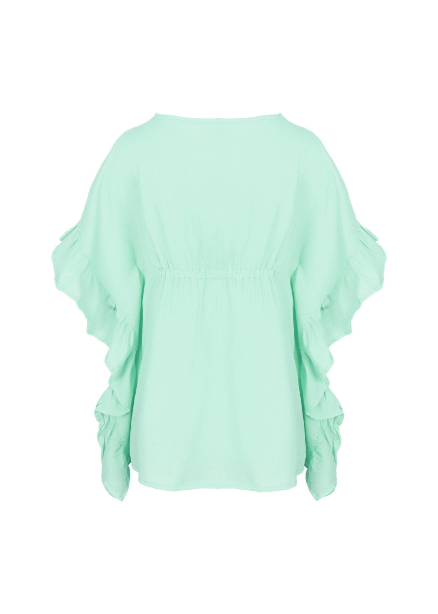 Caftan For Girls Cotton Gauze With Pompoms Aqua - Kaftan
