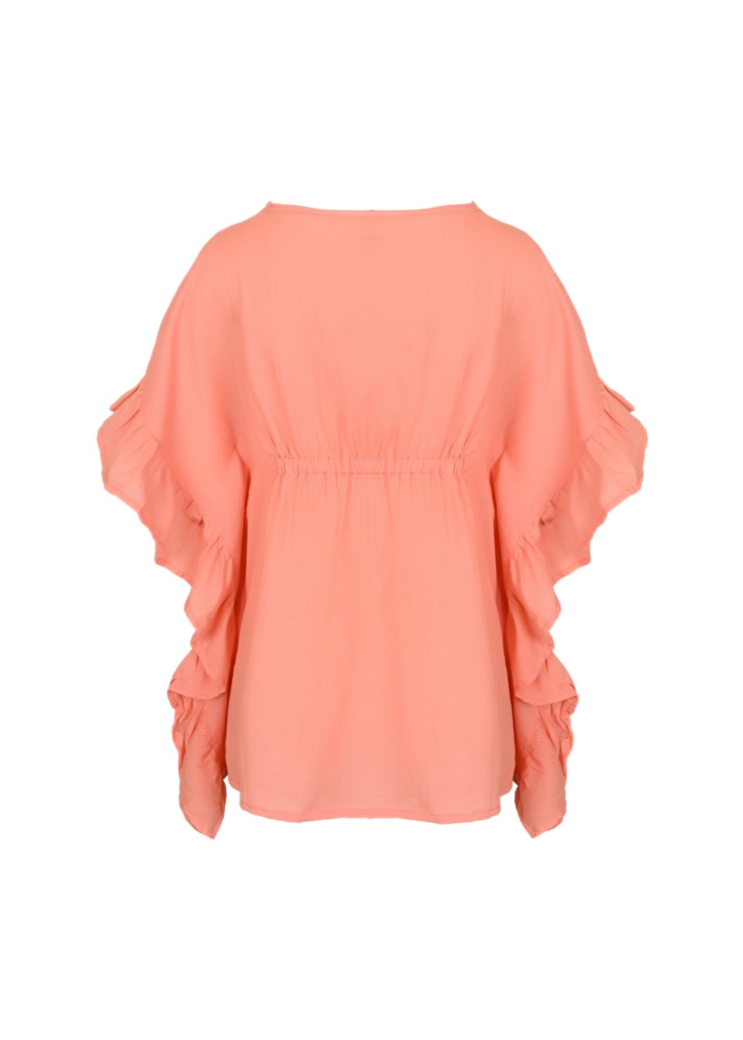 Caftan For Girls Cotton Gauze with Pompoms Neon Coral - Kaftan