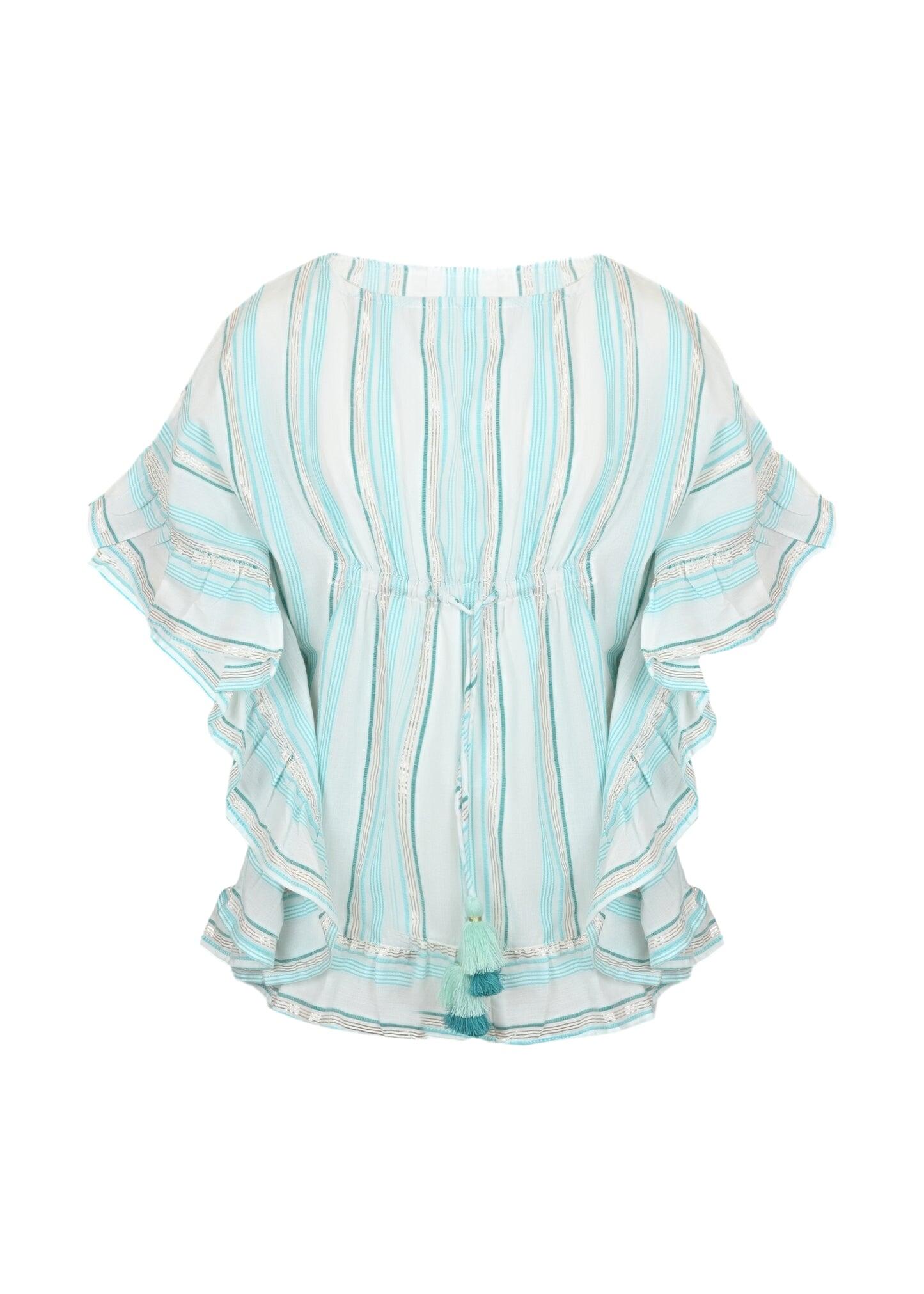 Lurex Striped Caftan with Pompoms - Kaftan