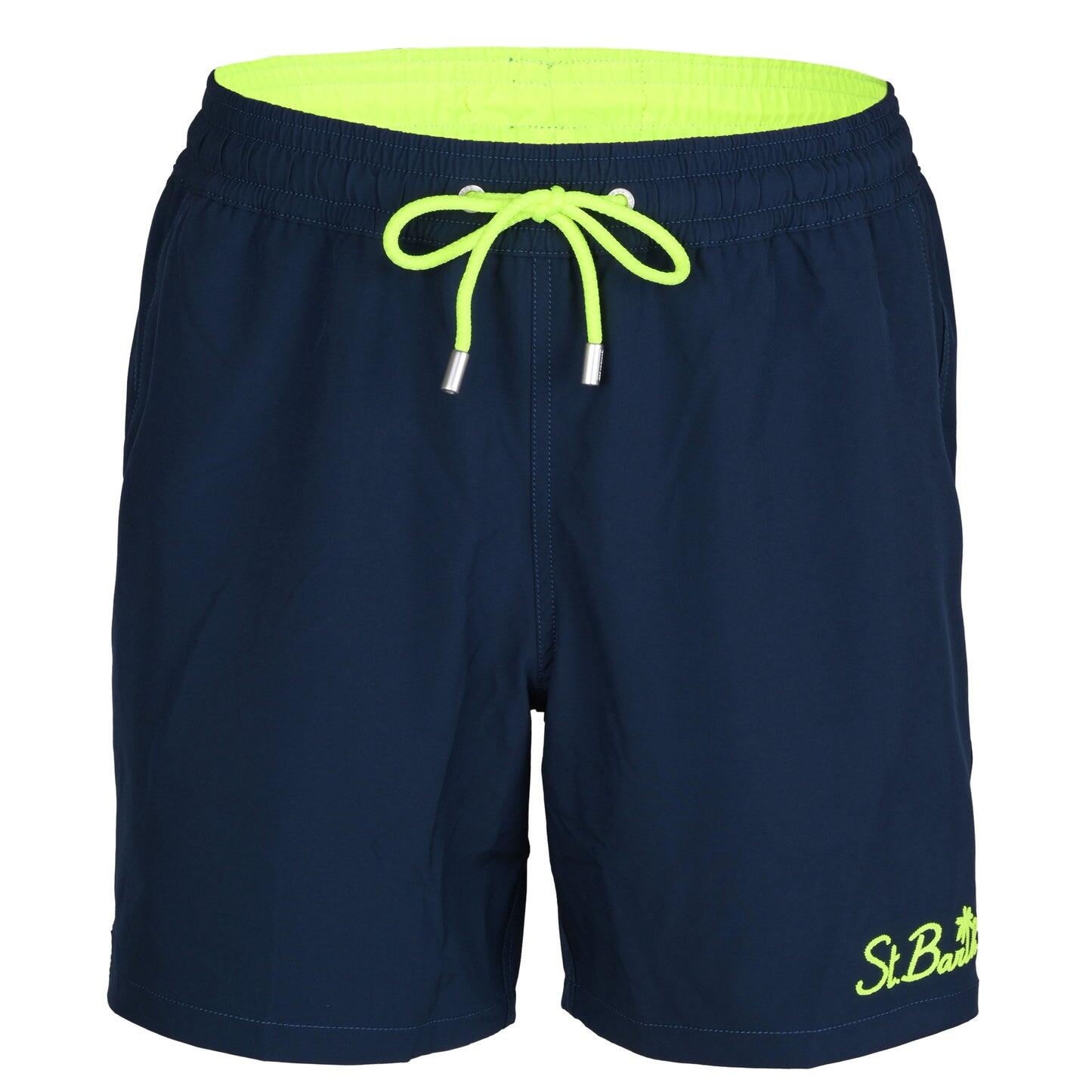 Comfort Palm Navy Blue/Neon Yellow - Men’s Swim Shorts