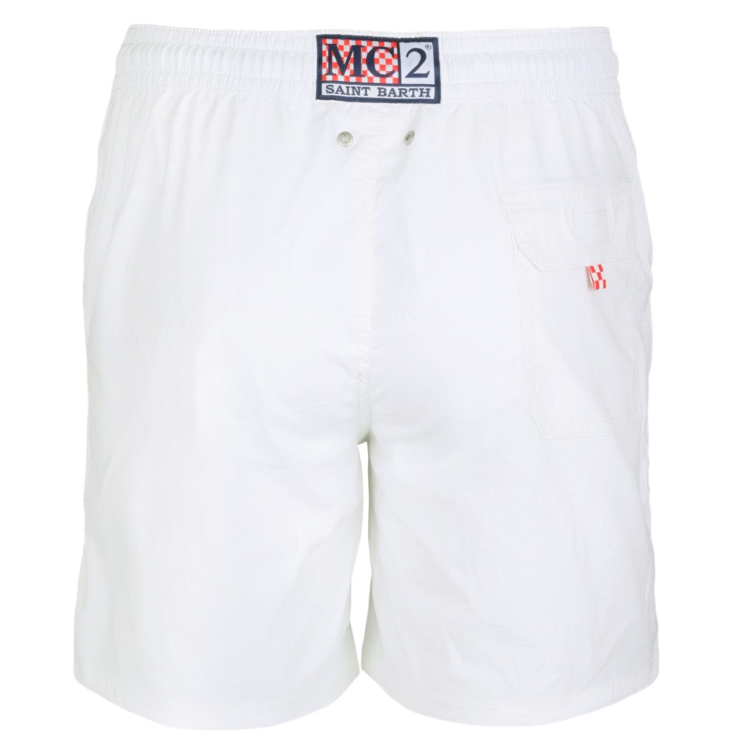 Gustavia Pocket Palm White/Green Mens Swimshorts - Men’s Swim Shorts