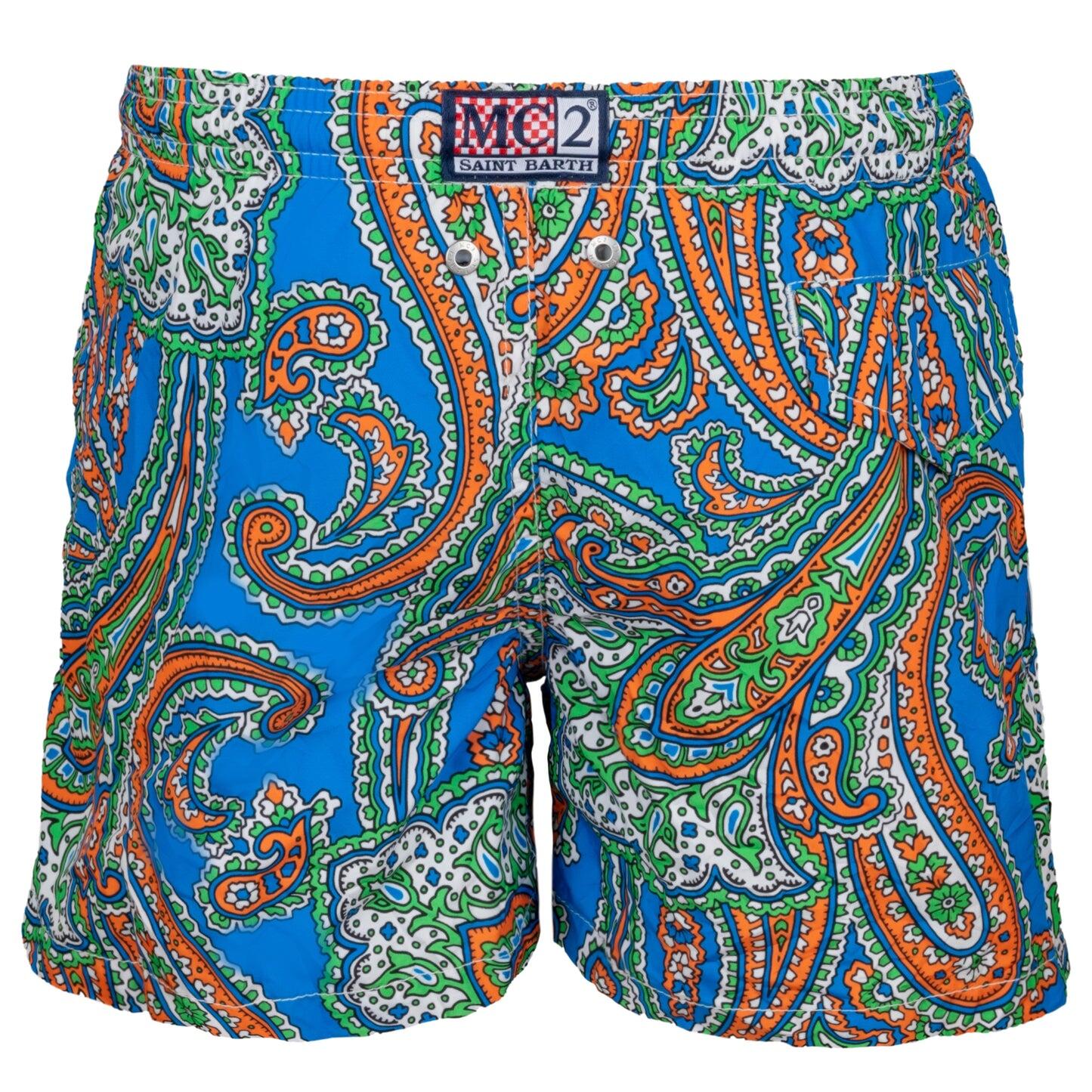 Jean Lighting Cachemire Vibe Blue Orange & Green Swimshorts - Swim Shorts