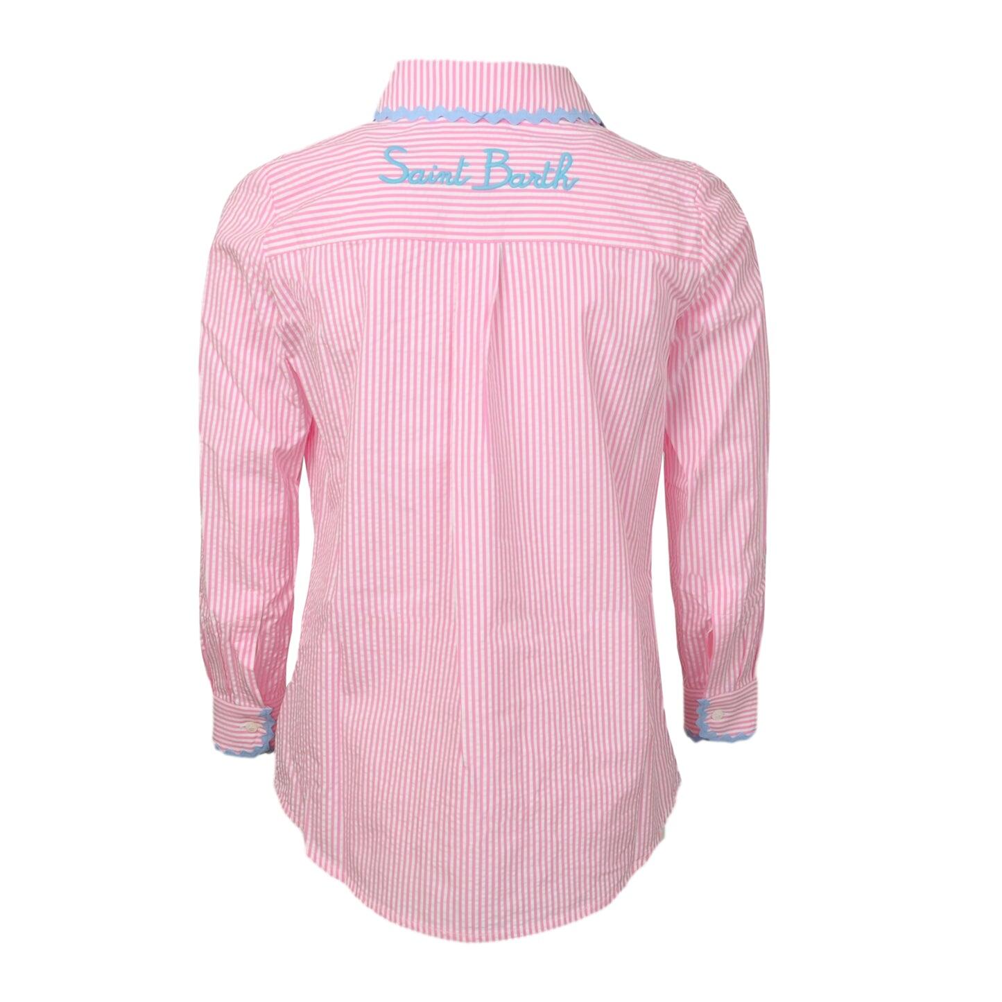 Mini Brigitte Shirt Seersucker Stripes Pink - Girls Top