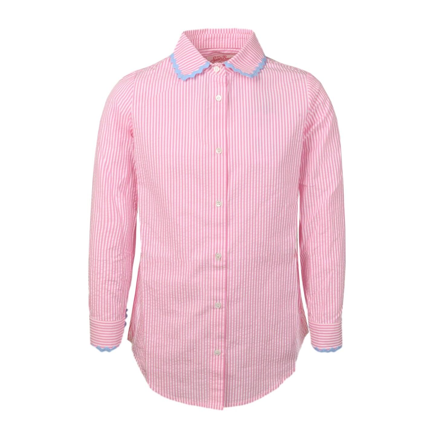 Mini Brigitte Shirt Seersucker Stripes Pink - Girls Top