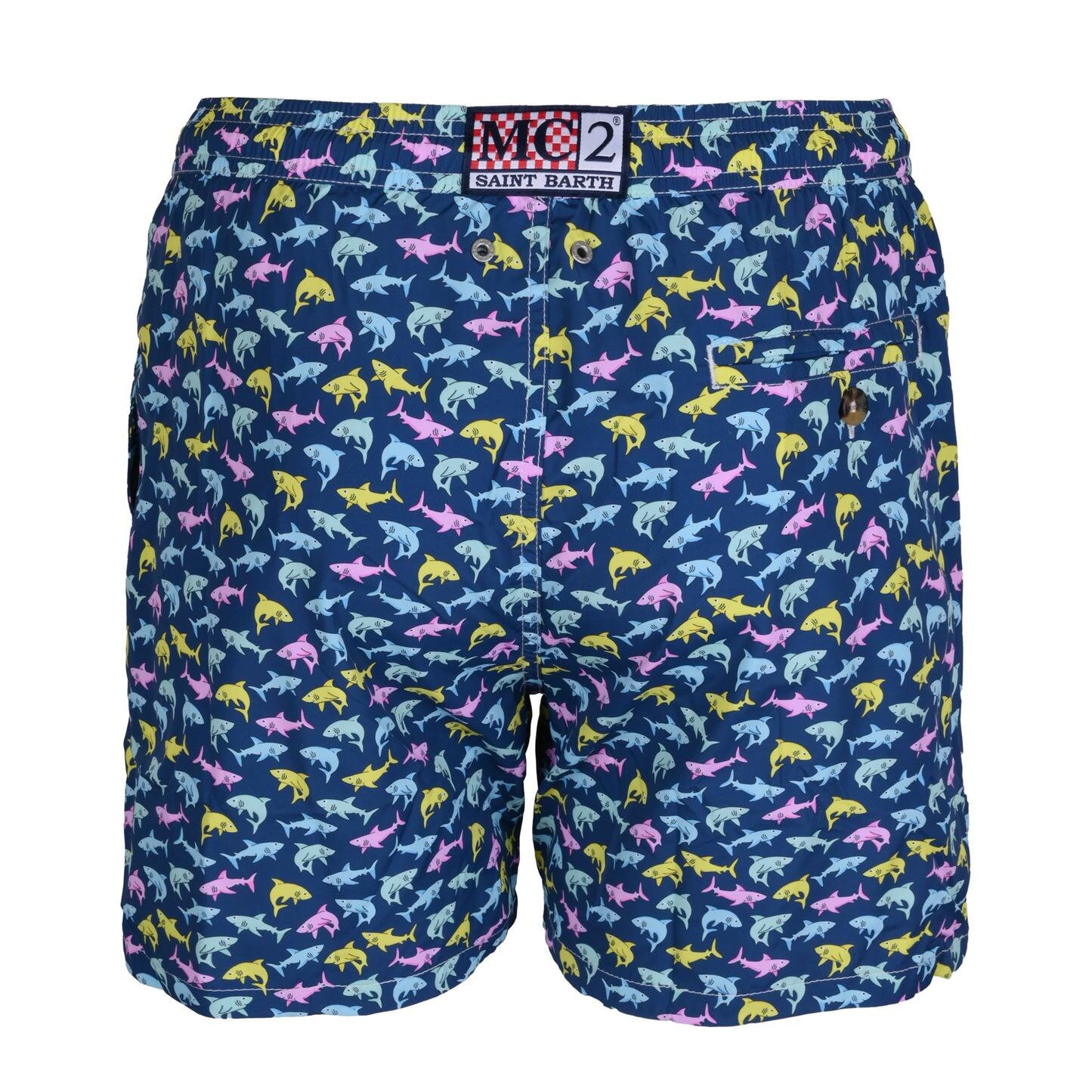 Lighting Micro Shark Trouble Multi Blue Mens Swimshorts - Men’s Swim Shorts