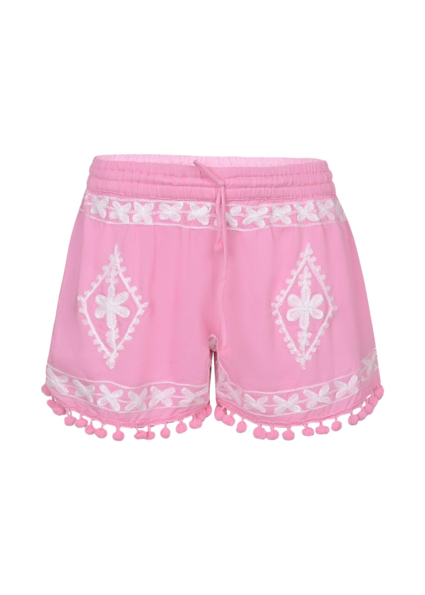Girls Sienna Pale Pink White Shorts - Shorts