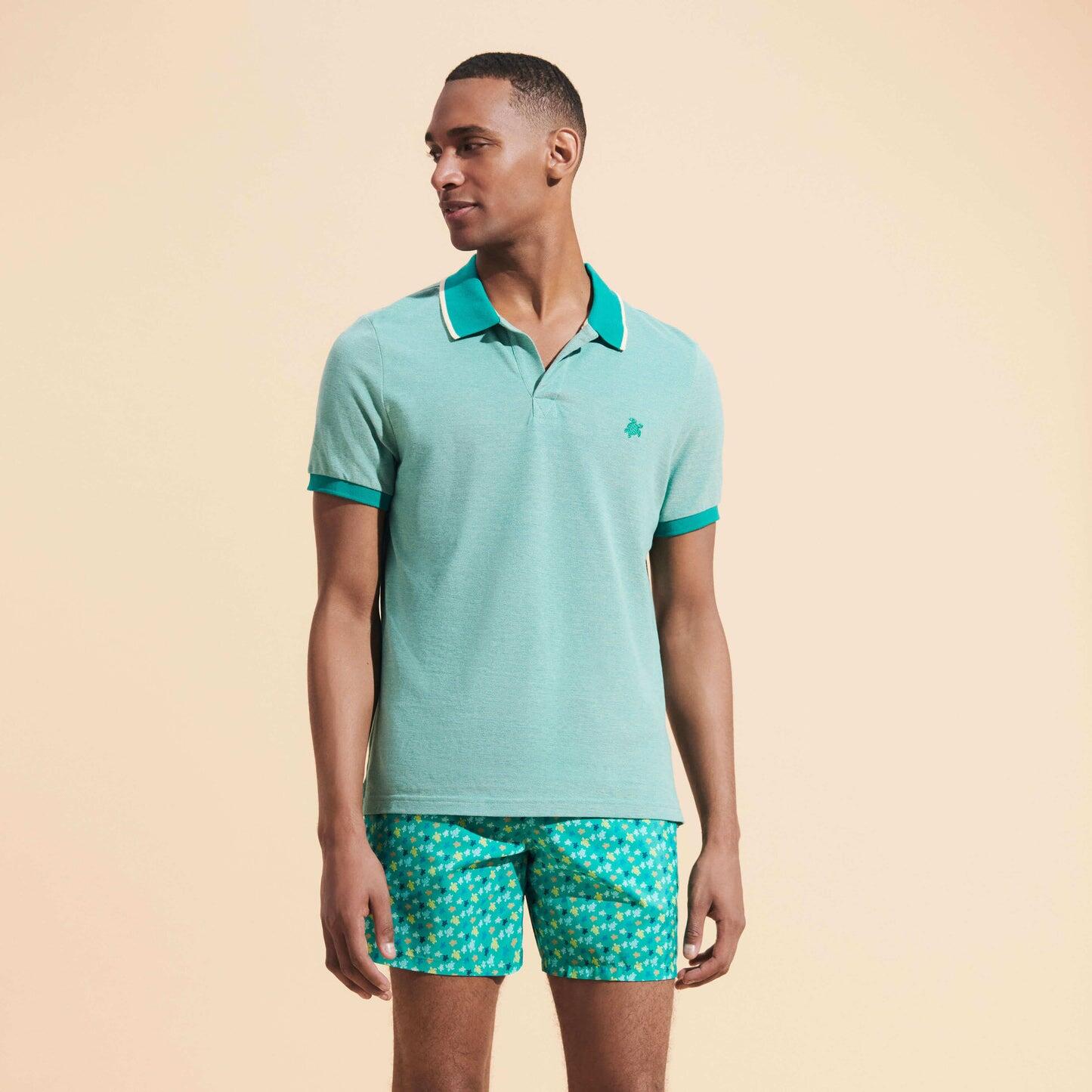 Men Cotton Changing Color Pique Polo Shirt Emerald Green - Top